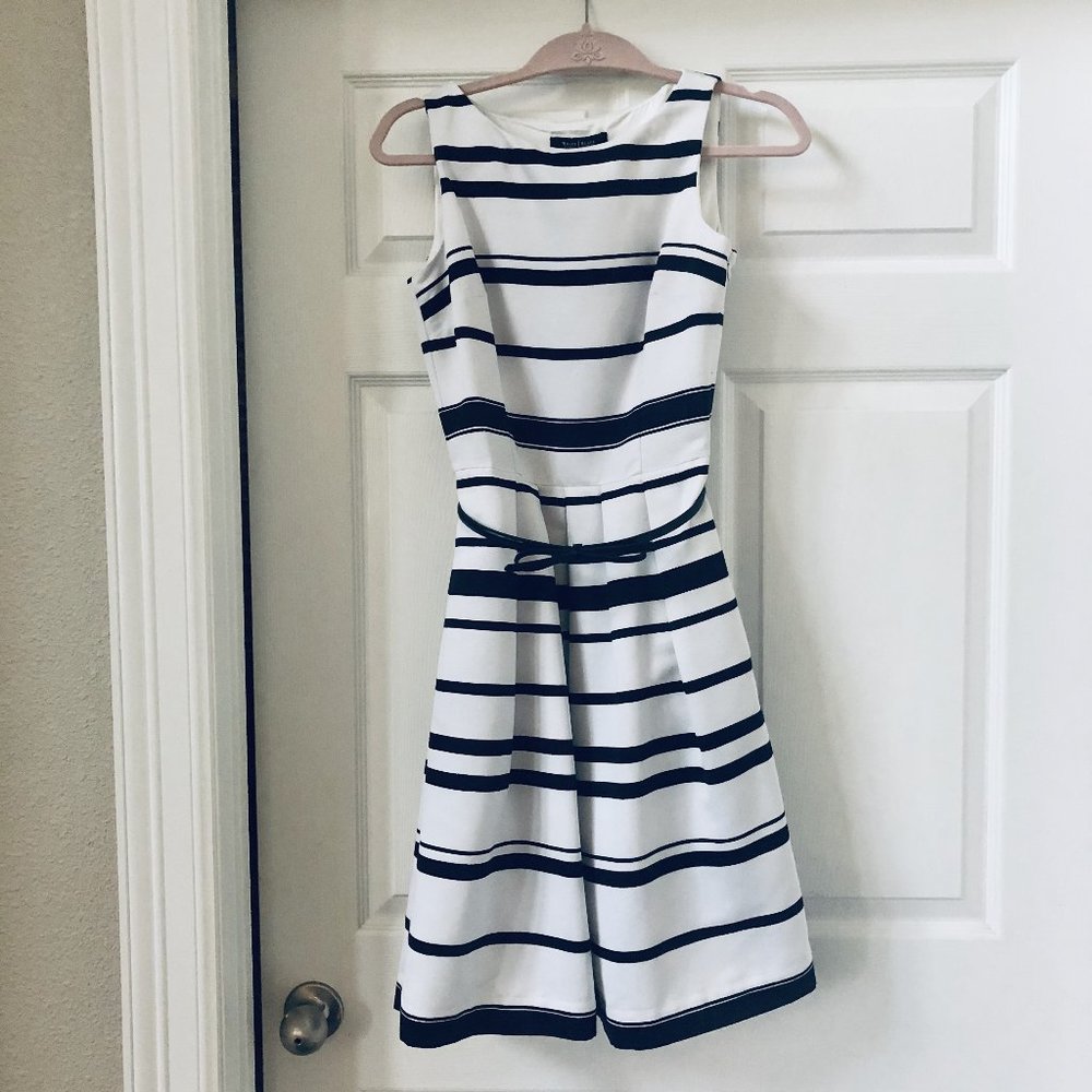 White House Black Market Fit & Flare Striped Dress